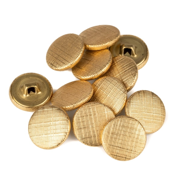 Mibo 12pcs Metal Shank Buttons 24L(15mm) with Crosshatch Weave Style Texture - Matte Gold