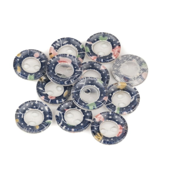 Mibo 12pcs Polyester Button - 2 Hole - Sublimation Print - Transparent with Blue and Pink Floral Pattern - 20L(12mm), MIB_EX_4945_BPF_20L_12PC