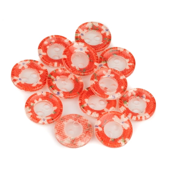 Mibo 12pcs Polyester Button - 2 Hole - Sublimation Print - Transparent with Red and White Floral Pattern - 20L(12mm), MIB_EX_4945_RWF_20L_12PC