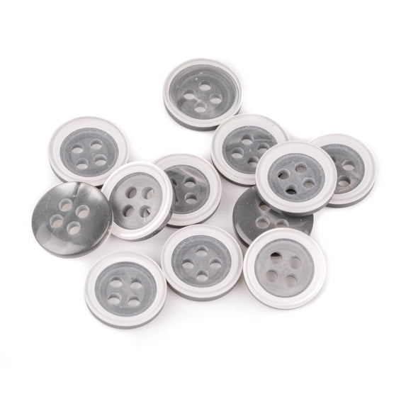 Mibo 12pcs Polyester Pearl Button - 4 Hole - Double Edge Rim Multi Color - 20L(12mm) - White/Grey