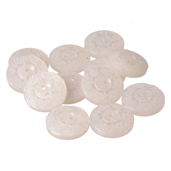 Mibo 12pcs Polyester Shirt Button - 2 Hole - Ivory Pearl with Flower Wreath Engraving - 20L(12mm) Ivory White