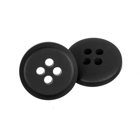 Mibo 12pcs Round Polyester Suiting Buttons with Beveled Edge - 24L (15mm) - 4 Hole - Black