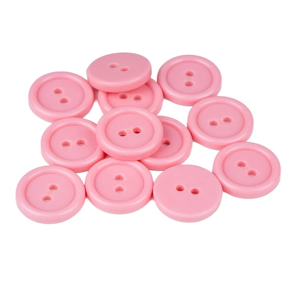 Mibo 12pcs Solid Color Round Melamine Buttons with Rim - 2 Hole - 30L(19mm) - Bubble Gum Pink