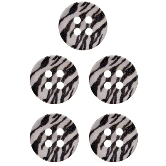 Mibo 3pcs Nylon Resin Button - 4 Hole - Concaved Shape - Sublimation Print - Zebra Animal Pattern - 60L(38mm) - Black and White