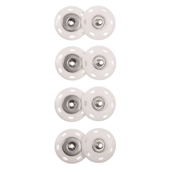 Mibo 4pcs Sewable Combination Polyester and Metal Snap - 28Line(18mm) - White/Nickel