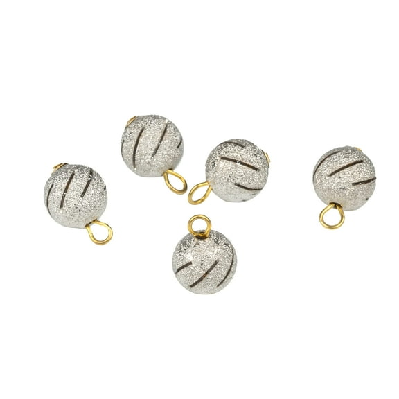 Mibo 5pcs Handcrafted Full Ball Metal Christmas Ornamental Shank Button - 18L(11mm) - Metallic Silver Glitter with Wire Shank