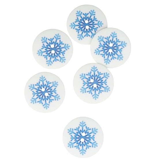 Mibo 5pcs Nylon Resin Button - 2 Hole - Snowflake Sublimation Print - 44L(28mm) - Blue