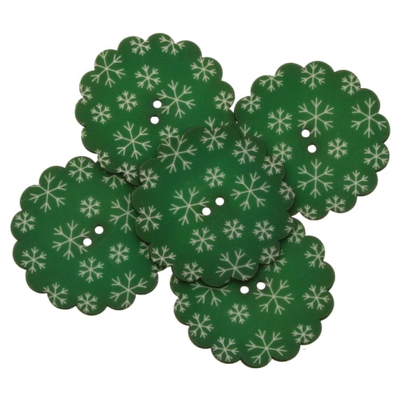 Mibo 5pcs Nylon Resin - Daisy Shape - Festive Holiday Button - Laser Engraved - Snowflakes Pattern - 2 Hole - 64L(40mm) - Green