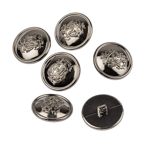 Mibo 6pcs ABS Metal Plated Military Look Shank Button with Initialized Emblem - 40L(25mm) - Gunmetal