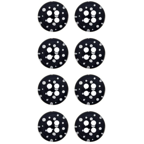 Mibo 6pcs Nylon Resin Button - 4 Hole - Concaved Shape - Sublimation Print - Big and Small Polka Dot - 44L(28mm) - White on Black
