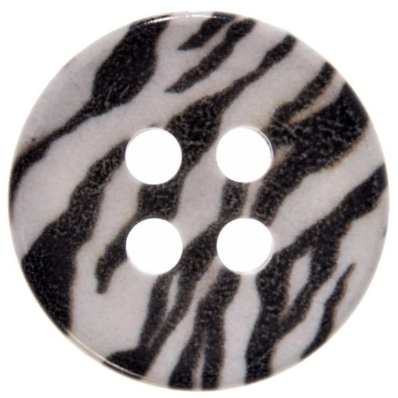 Mibo 6pcs Nylon Resin Button - 4 Hole - Concaved Shape - Sublimation Print - Zebra Animal Pattern - 44L(28mm) - Black and White