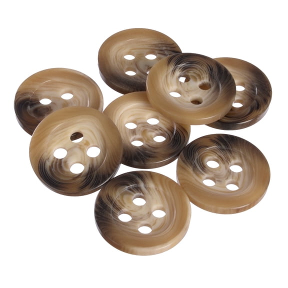 Mibo 6pcs Polyester Imitation Horn Suiting & Coat Button - 4 Large Holes with Wide Rim - Beige / Brown Mix - 44L(28mm)