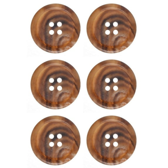 Mibo 6pcs Urea Imitation Horn Suiting & Coat Button - 4 Hole - Classic Shape - 40L(25mm) - Dark Camel