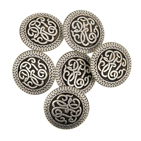Mibo 6pcs Zinc Die Cast Metal Shank Button - Celtic Scroll Pattern - 36L(22mm) - Antique Silver