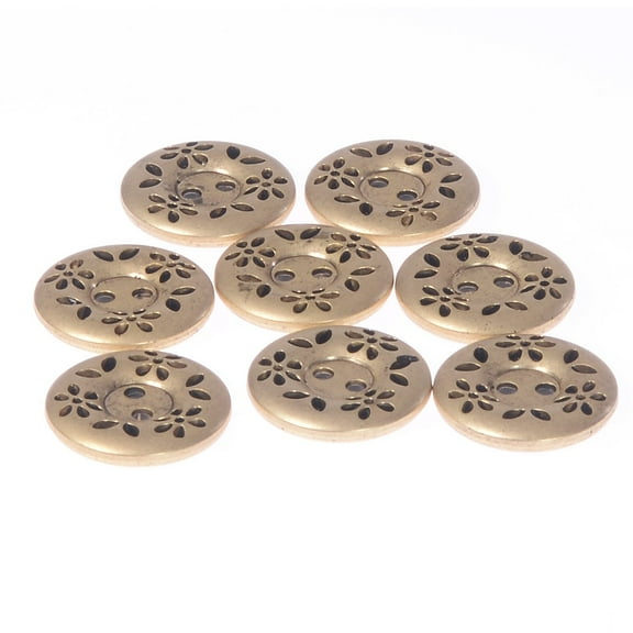 Mibo 8pcs ABS Metal Plated Button - 2 Hole - Engraved Flower and Leaf Design - 36L(22mm) - Matte Antique Gold