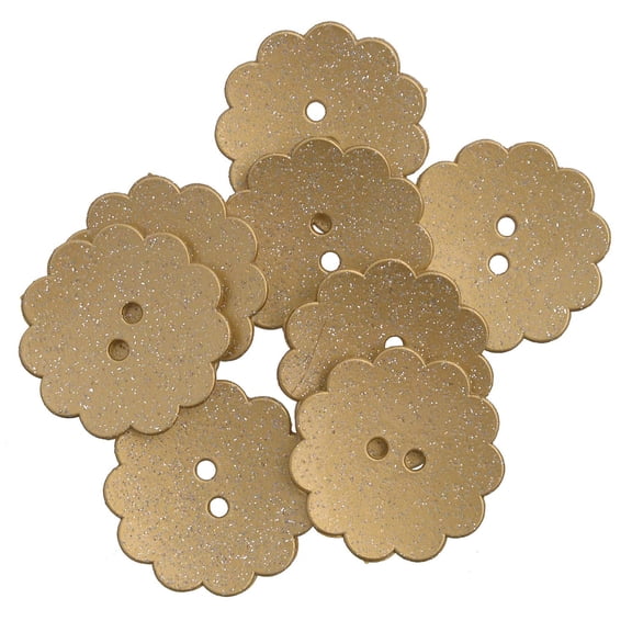 Mibo 8pcs Nylon Resin - Daisy Shape - Festive Holiday Button - 36L(22mm) - 2 Hole - Gold Glitter