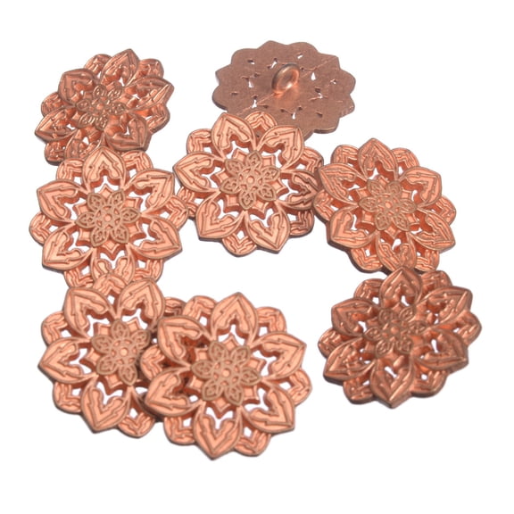 Mibo 8pcs Zinc Die Cast Metal Shank Button - Lotus Flower Design - 40L(25mm) - Copper