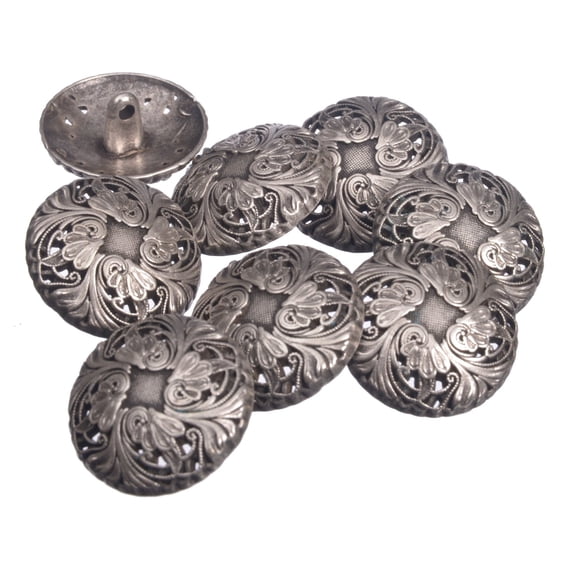 Mibo 8pcs Zinc Die Cast Metal Shank Button - Renaissance Floral Pattern - 36L(22mm) - Antique Silver