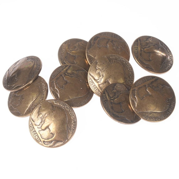 Mibo 8pcs Zinc Die Cast Shank Button - Five Cents Buffalo Coin Style - 40L(25mm) - Antique Brass
