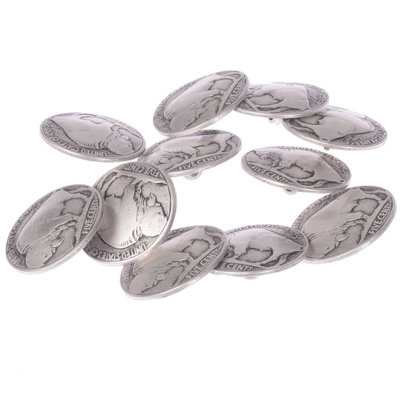 Mibo 8pcs Zinc Die Cast Shank Button - Five Cents Buffalo Coin Style - 40L(25mm) - Antique Silver