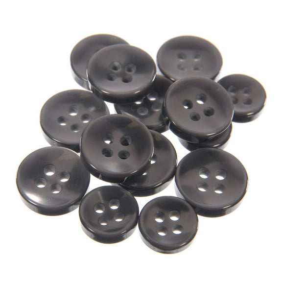 Mibo Buttons & Accessories 14pcs Polyester Shirt Buttons - 4 Hole - Concave Center - Imitation Trochus Shell - (Front , Sleeve , Collar) Combo Pack - 16L(10mm)4pcs - 20L(12mm)10pcs - Grey