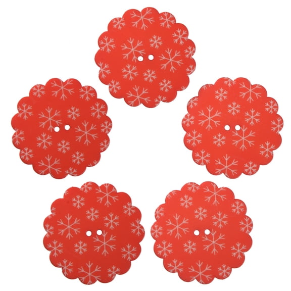Mibo Buttons & Accessories 5pcs Nylon Resin - Daisy Shape - Festive Holiday Button - Laser Engraved - Snowflakes Pattern - 2 Hole - 64L(40mm) - Red (MIB_SB_17613SF)