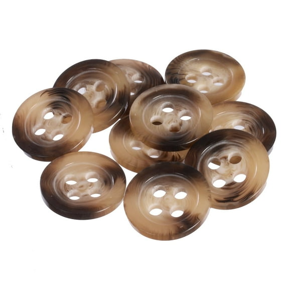 Mibo Buttons & Accessories 8pcs Polyester Imitation Horn Suiting & Coat Button - 4 Large Holes with Wide Rim - Beige / Brown Mix - 36L(22mm)