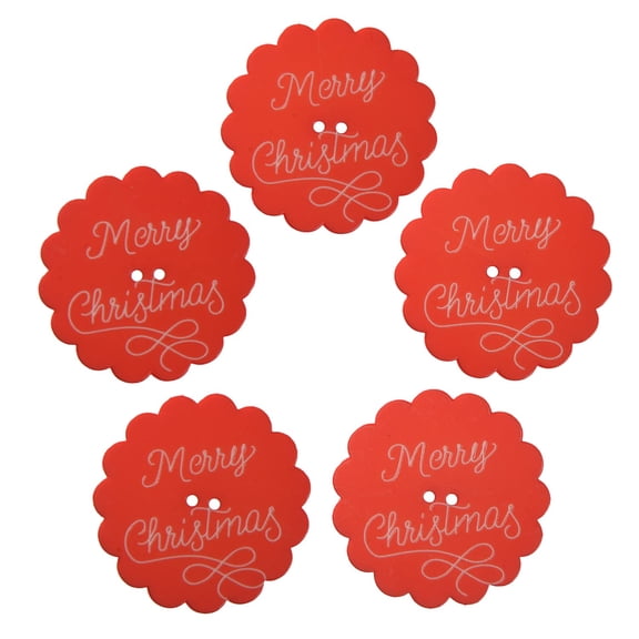 Mibo Buttons & Accessories Nylon Resin - Daisy Shape - Festive Holiday Button - Laser Engraved - 'Merry Christmas' - 2 Hole - 62L(40mm) - Red