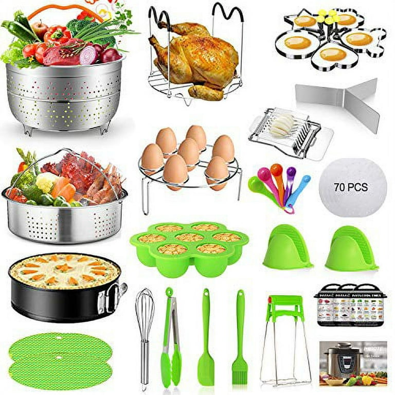 Mibote 102 Pcs Accessories Set for Instant Pot 5,6,8 Qt, 2 Steamer Baskets,  Springform Pan, Egg Steamer Rack, Egg Bites Mold, Kitchen Tong, Silicone  Pad, Oven Mitts, Cheat Sheet Magnet, and etc 