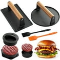 thumbnail image 1 of Mibote 7 " Round 8.2" x 4.3" Rectangle Cast iron Grill Press with Wooden Handle,Burger Press, Silicone Brush, 1 of 9