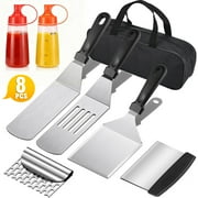Mibote 8PCS Griddle Accessories Kit, Flat Top Grill Accessories Set for Blackstone and Camp Chef, Grill Spatula Set with Enlarged Spatulas, Scraper for Outdoor Barbecue