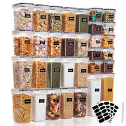 32 Pack Airtight Food Storage Containers Set, BPA Free Plastic Kitchen and Pantry Organization Canisters with Lids for Cereal, Dry Food, Flour and Sugar, Includes 32 Labels
