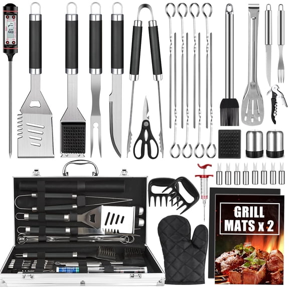 Mibote Outdoor Cooking Stainless Steel Grill Accessories Set with Case and Thermometer