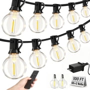Mibote Outdoor String Lights, 100FT 50 G40 Bulbs Shatterproof Patio Lights,Waterproof,Dimmable ,Remote Control for Patio Garden