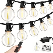 Mibote Outdoor String Lights, 50FT 25 G40 Bulbs Shatterproof Patio Lights,Waterproof,Dimmable ,Remote Control for Patio