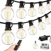 Mibote Outdoor String Lights, 50FT 25 G40 Bulbs Shatterproof Patio Lights,Waterproof,Dimmable ,Remote Control for Patio Garden
