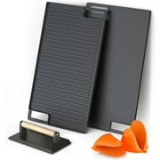 Mibote Reversible Cast Iron Grill and Griddle Plate Pan Set,Works on Stove,Grill,and Fire,Black10.1 x 17.9