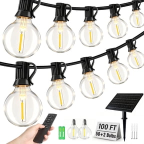 Mibote Solar Outdoor String Lights, 100FT 50 G40 Bulbs Shatterproof Patio Lights,IP44 Waterproof,Dimmable ,Remote Control for Patio Garden