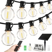 Mibote Solar Outdoor String Lights, 50FT 25 G40 Bulbs Shatterproof Patio Lights,IP44 Waterproof,Dimmable ,Remote Control
