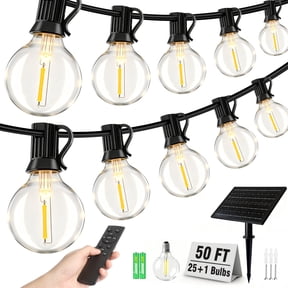 Mibote Solar Outdoor String Lights, 50FT 25 G40 Bulbs Shatterproof Patio Lights,IP44 Waterproof,Dimmable ,Remote Control for Patio Garden