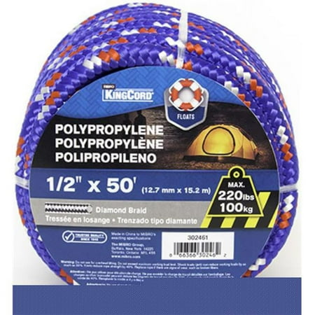 Mibro 302461BGV1 0.5 in. x 50 ft. Polypropylene Diamond Braid Rope, Blue, Red & White