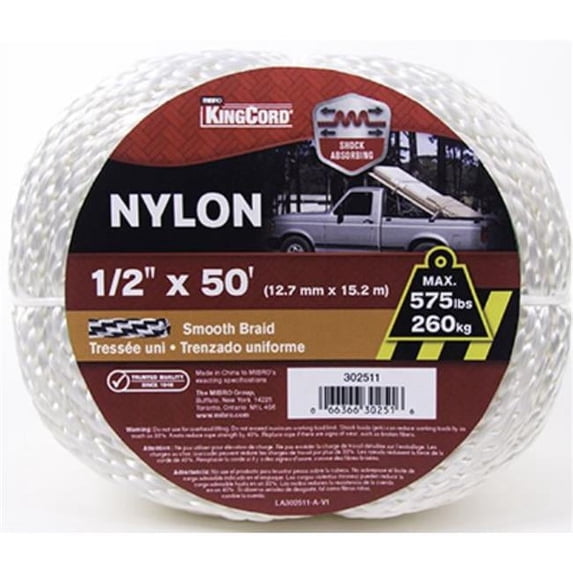 Mibro 302511BGV1 0.5 in. x 50 ft. Solid Braid Nylon Rope, White