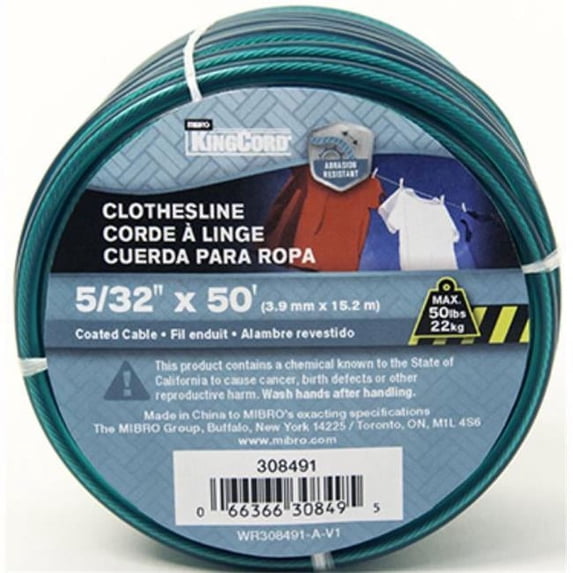 Mibro 308491BGV1 0.15 in. x 50 ft. PVC-Coated Clothsline Wire, Green