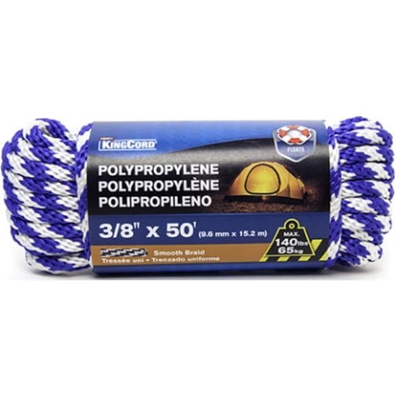 Mibro 312091BGV1 0.37 in. x 50 ft. Blue & White Polypropylene Smooth Braid Rope