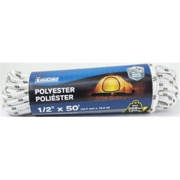 Mibro 342811BG 0.5 in. x 50 ft. Polyester Diamond Braid Rope, White & Grey