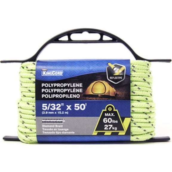 Mibro 459071BGV1 0.15 in. x 50 ft. Polypropylene Reflective Diamond Braid Rope, Yellow