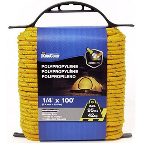 Mibro 459131BGV1 0.25 in. x 100 ft. Polypropylene Reflective Diamond Braid Rope, Orange