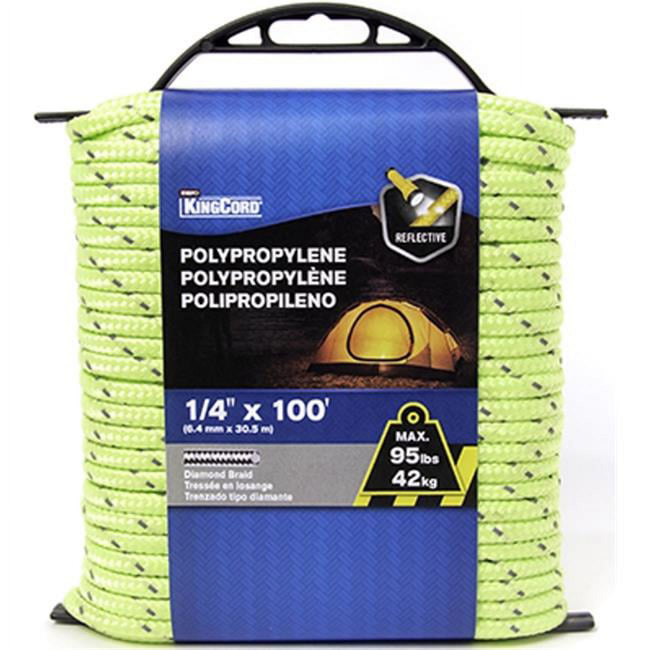 Mibro Reflective Yellow Polypropylene Diamond Braid Rope - 0.25 in. x ...