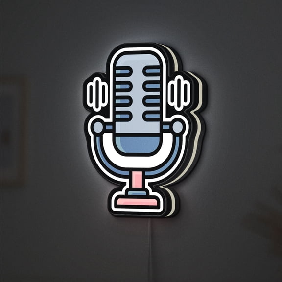 Mic 3D Novelty Light Box, Podcast and Audio Recording Decor, Modern Multimedia Tech Wall or Desktop Light (Width 16 inch, 40cm)