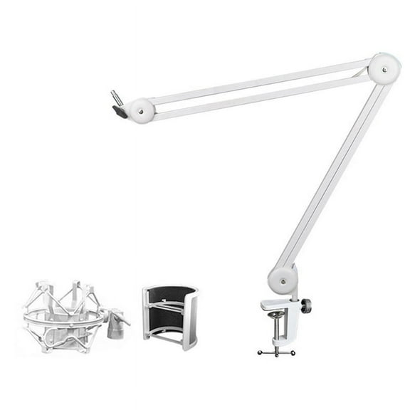 Mic Arm Stand for Recording,Podcasting,Adjustable Suspension Boom Scissor Arm Stand with Filter,Shock Mount White